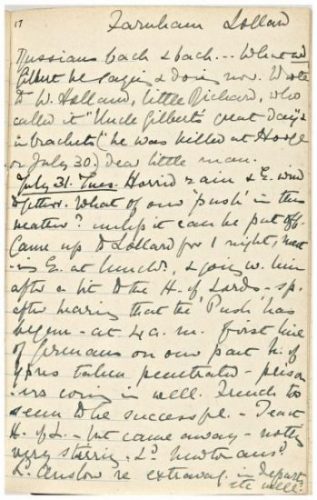 Lavinia's diary entry for 31 July commenting on the first day of Passchendaele and her nephew Oliver