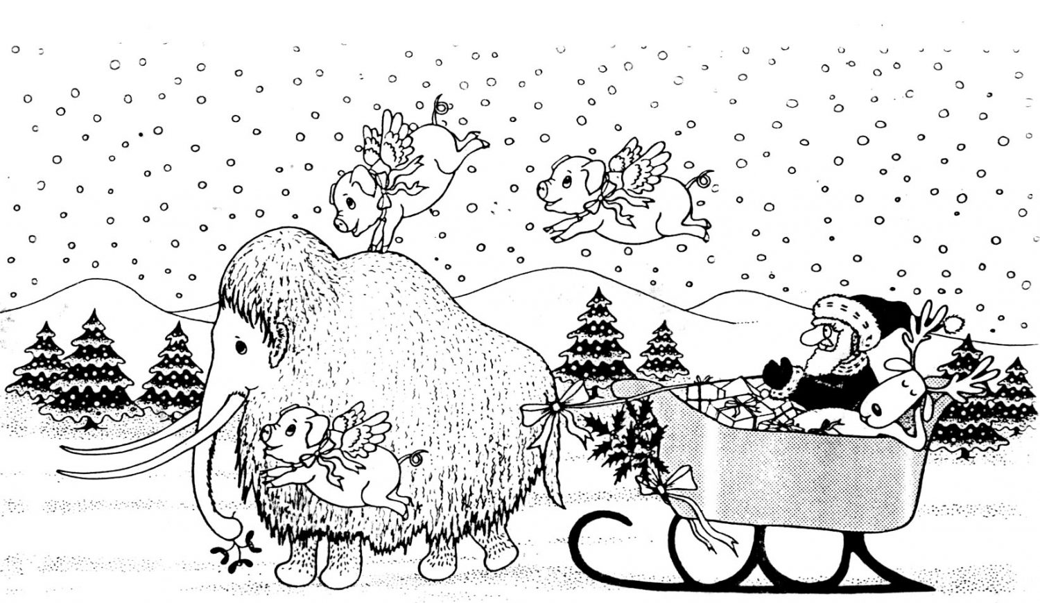 Mammoth pulling Father Christmas' sleigh