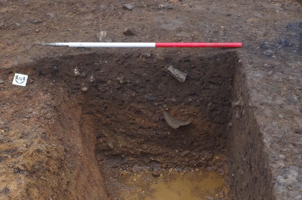 Excavated pit quadrant with pot protruding from side