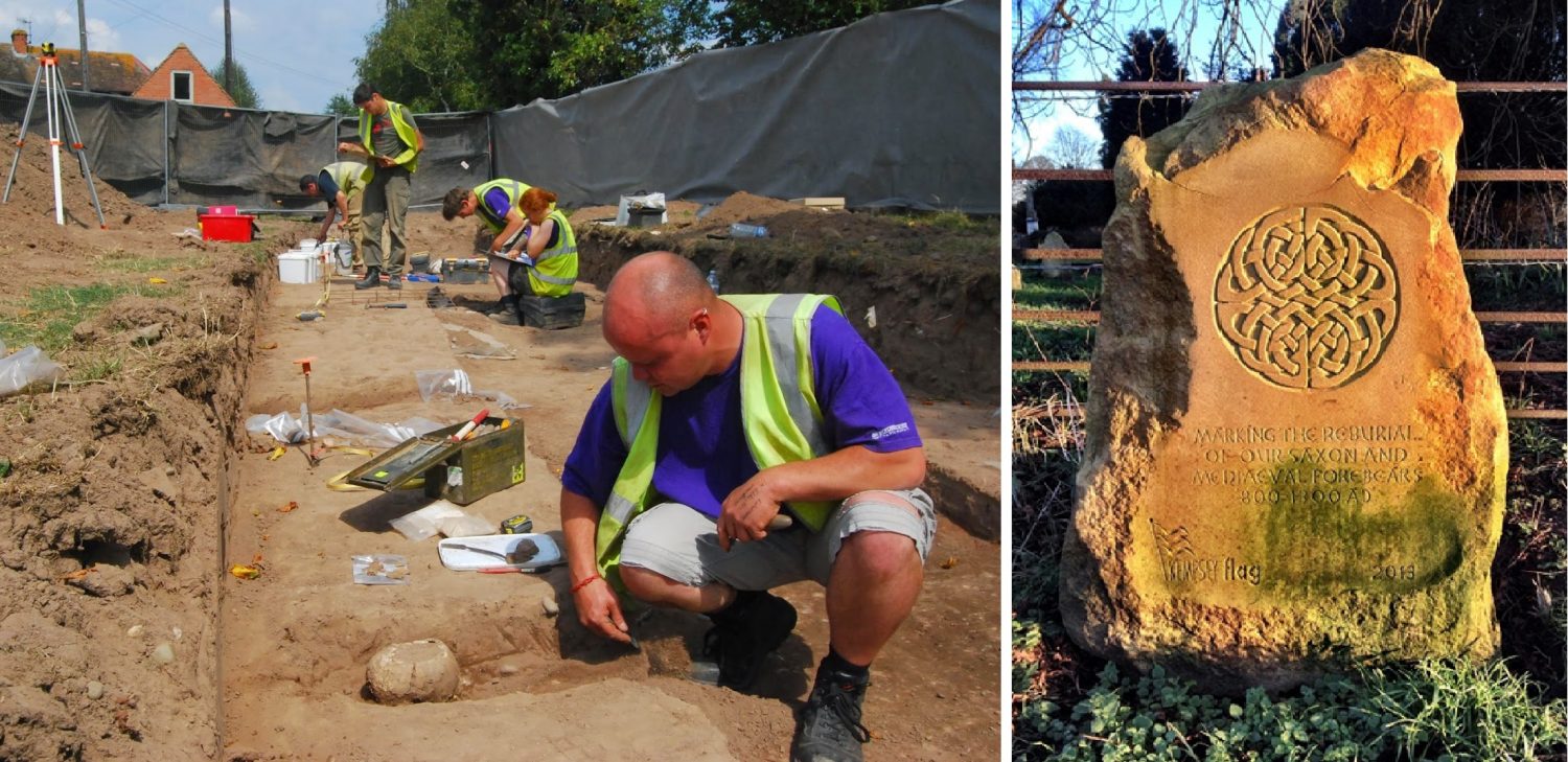 Archaeological excavation & stone memorial