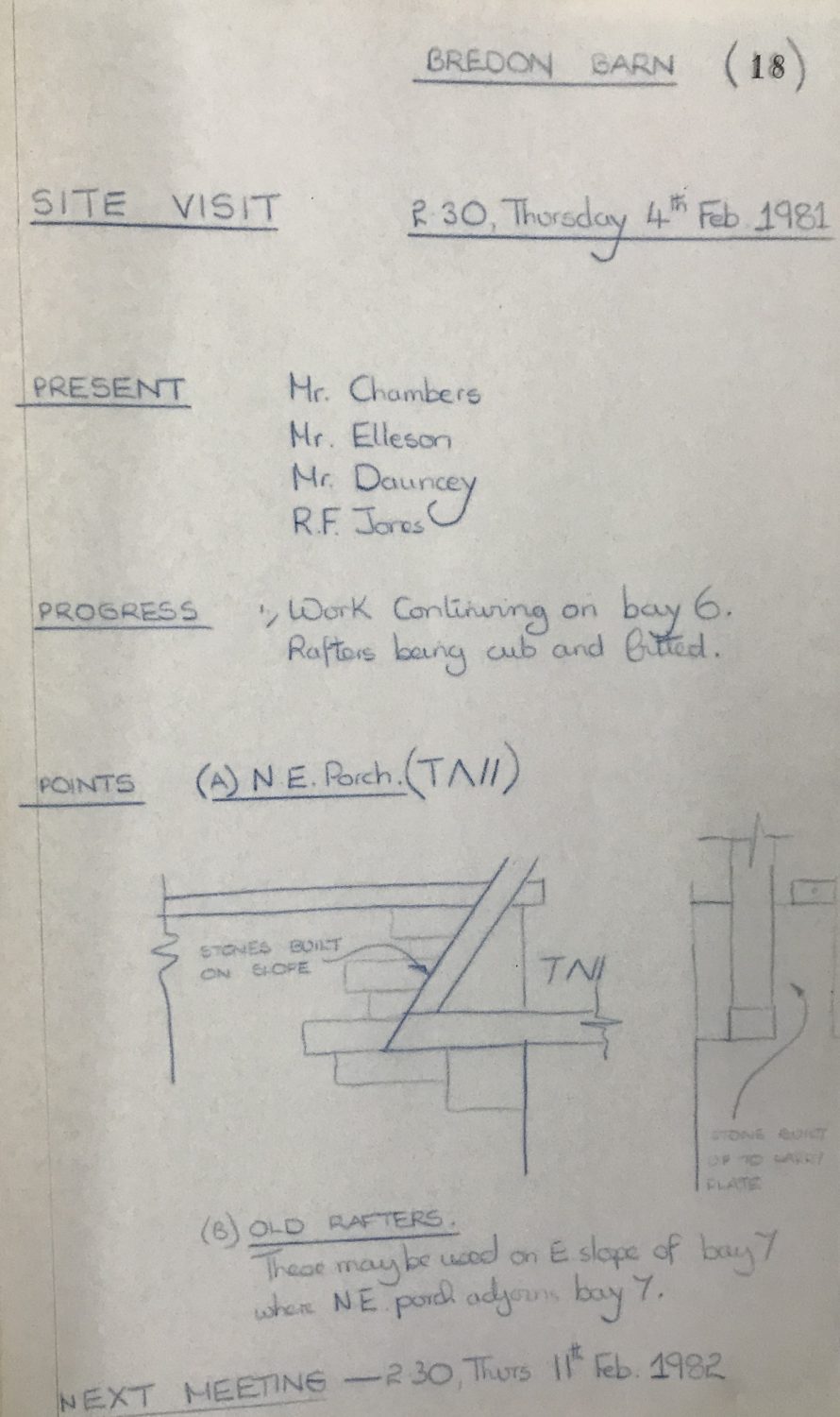 Project work book entry recording site visit on 4th February 1981