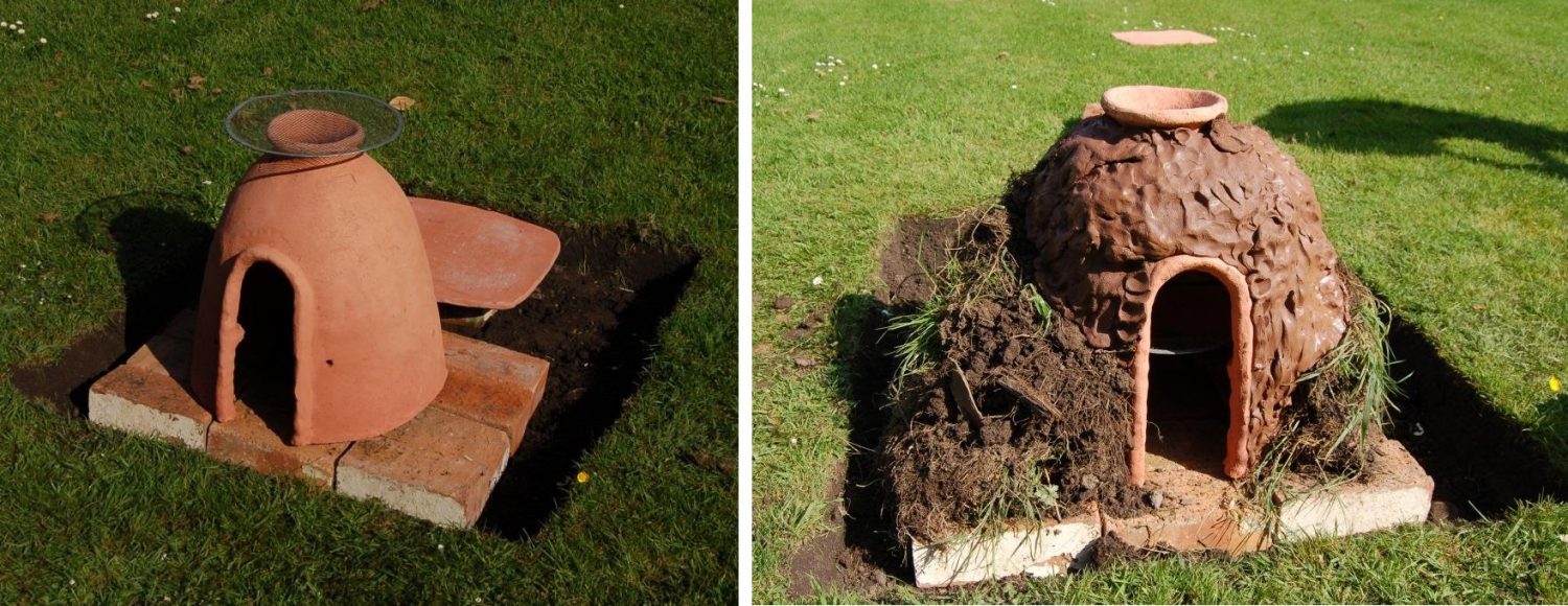 Before & after photos of oven covered in earth & clay