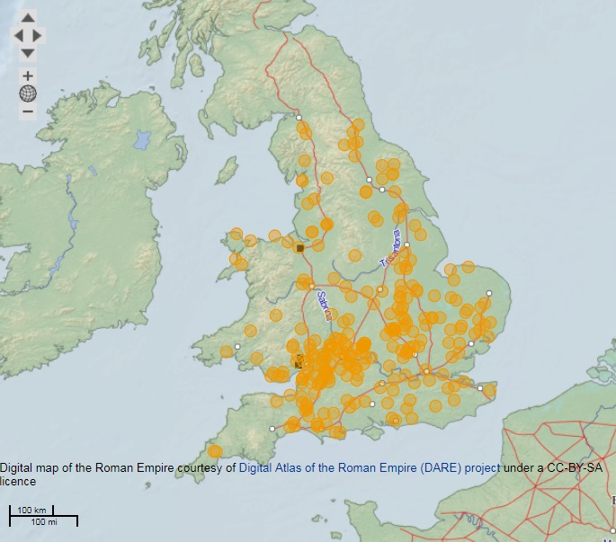 Distribution map of Roman window glass