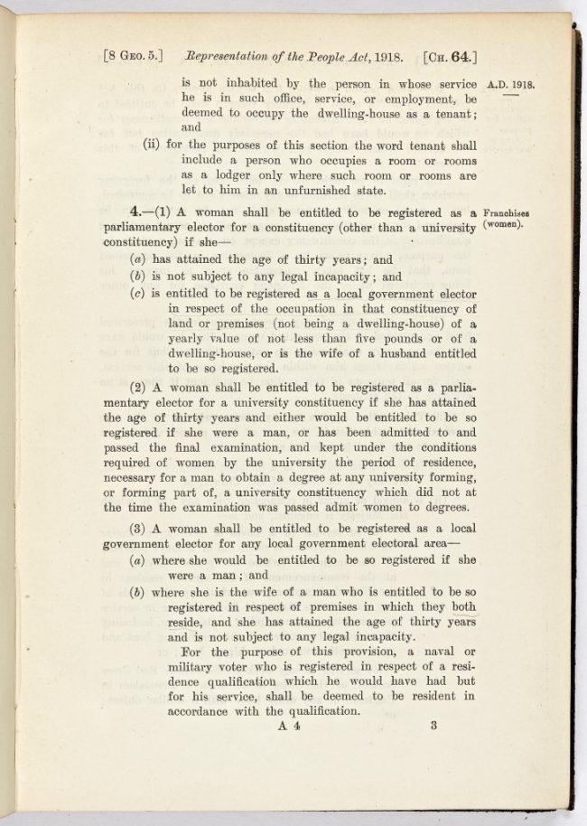 Page from Representation of the People Act 1918