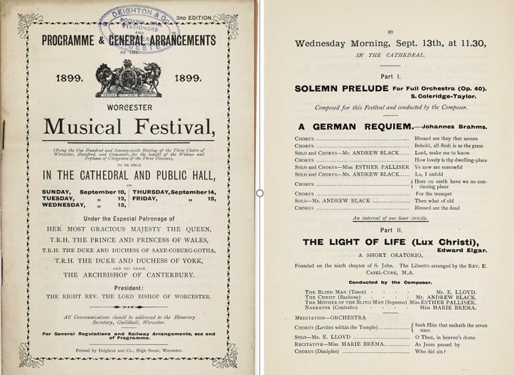 Three Choirs Festival Worcester programme 1899