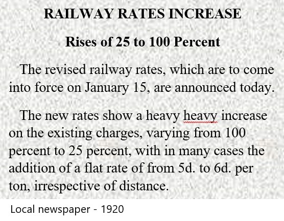 Newspaper clip - railway rates rise 1920