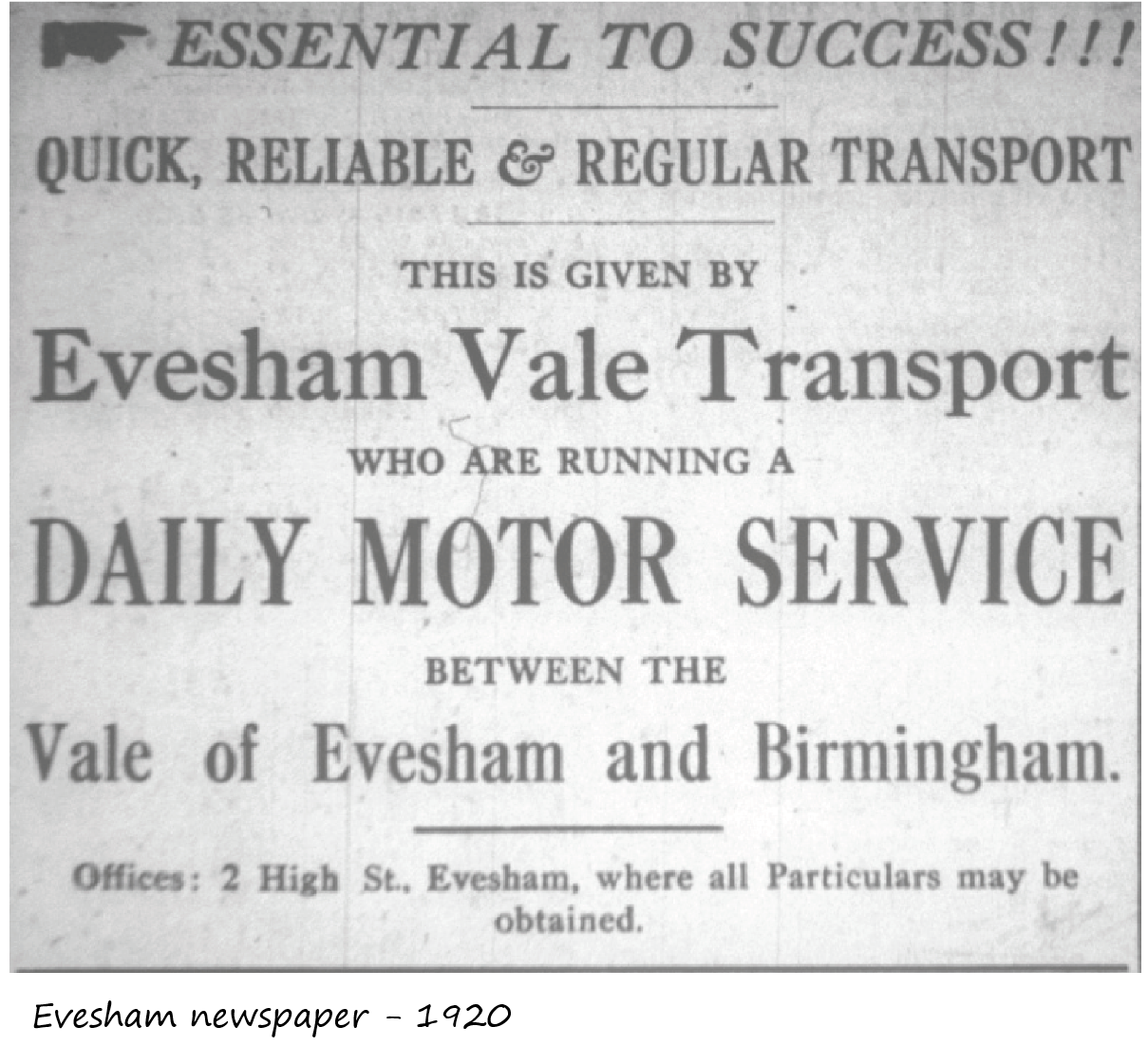 Evesham Vale Motor Transport ad - 1920