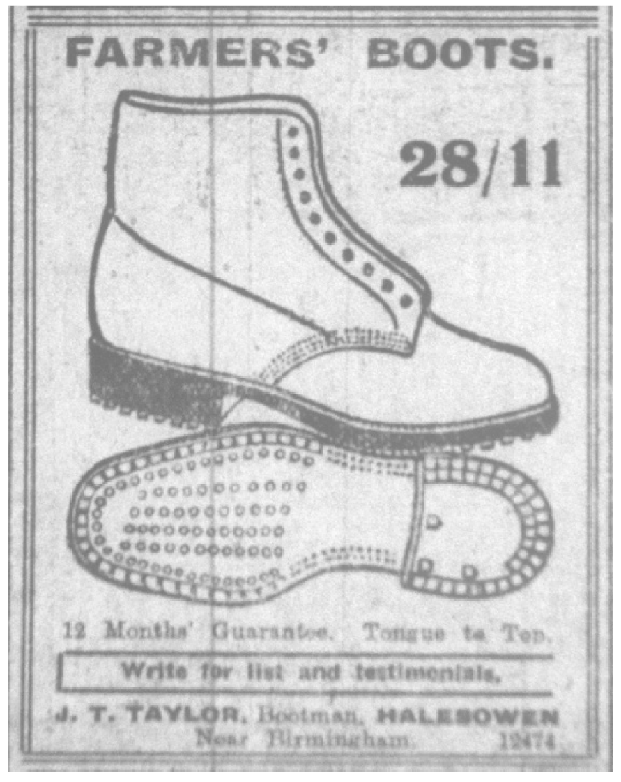 Newspaper advert for farmers boots