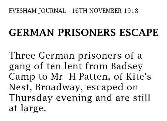 POWs escape - Evesham Journal 1918