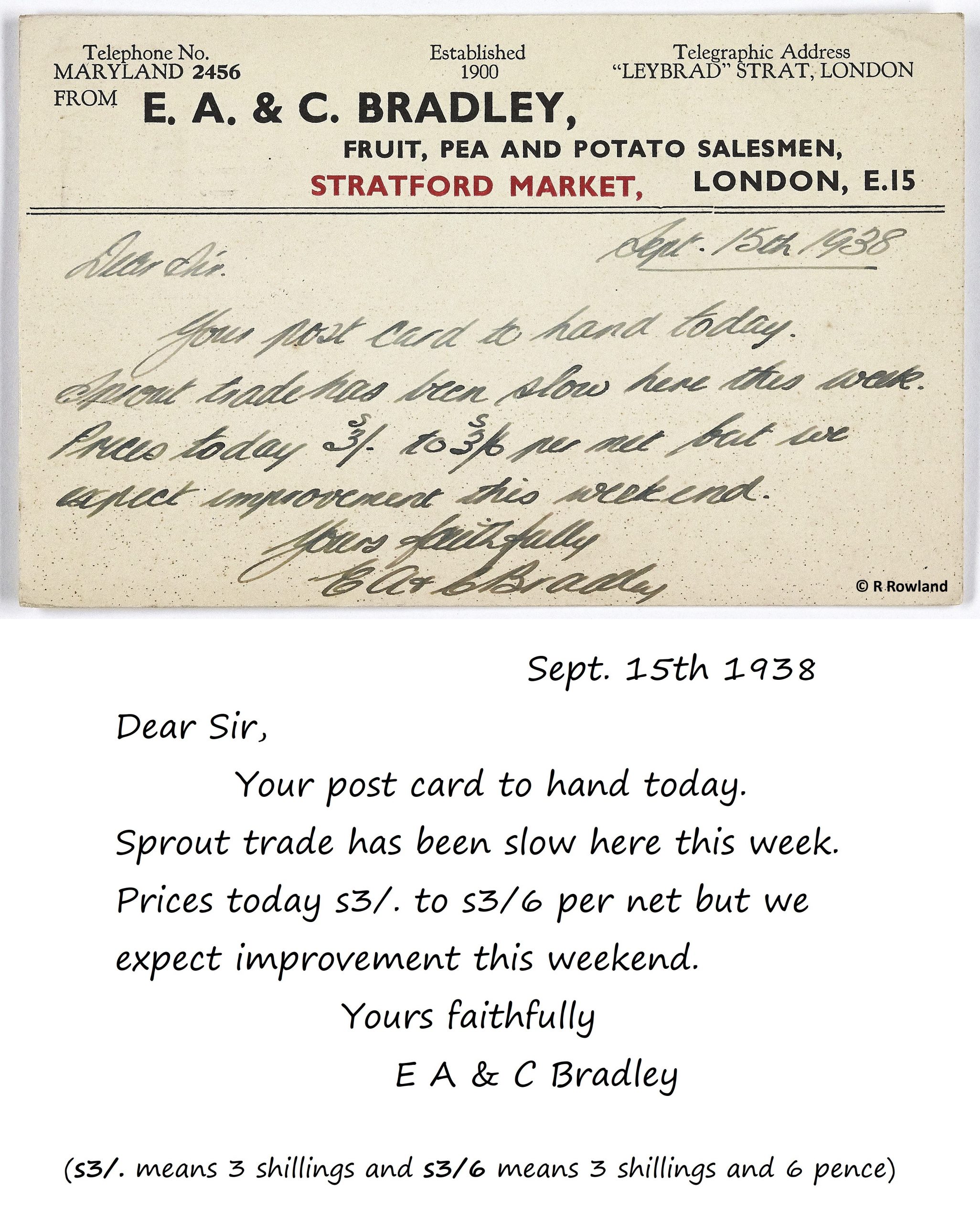 Postcard order 1938 - transcribed