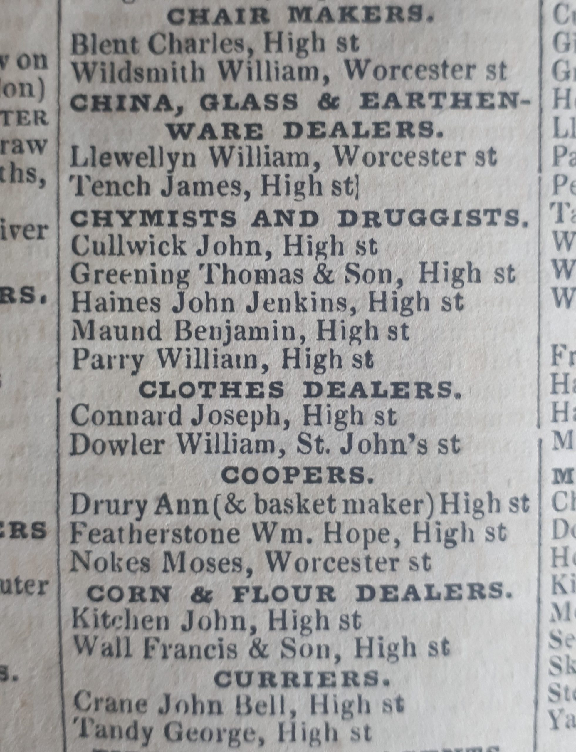 Evidence of Maund as a Chymist & Druggist in Piggot & Co. Commercial Directory, 1835