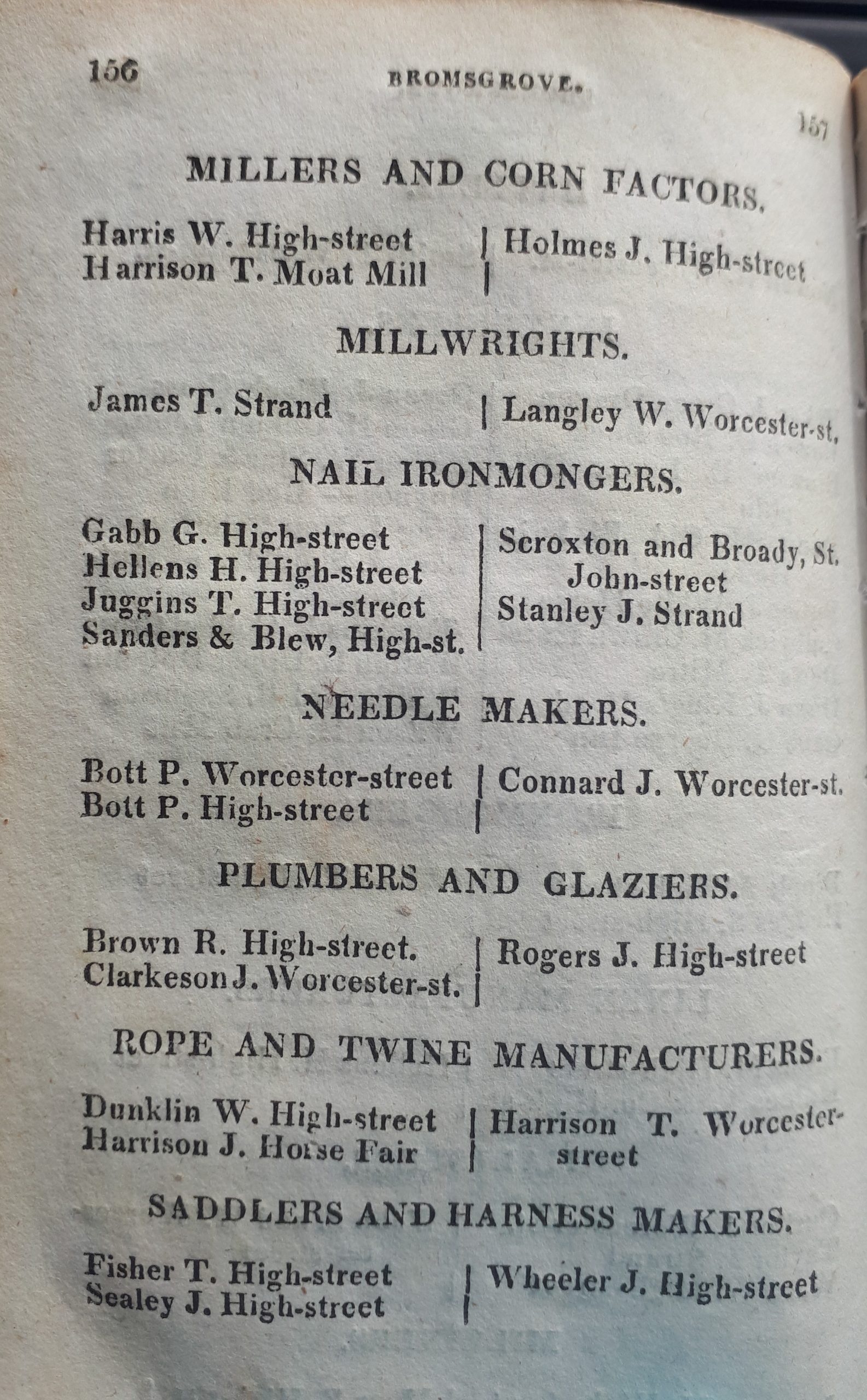 Examples of Bromsgrove Trades in Lewis, S. Worcestershire General & Commercial Directory, 1820