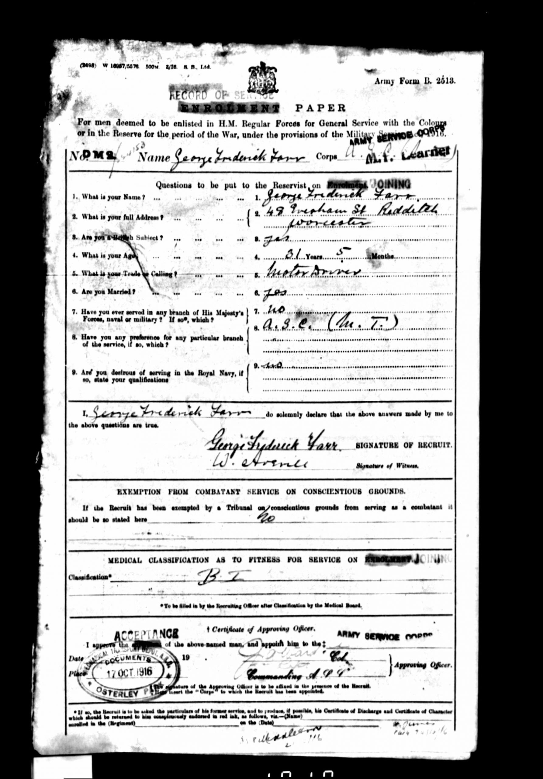 George farr military record