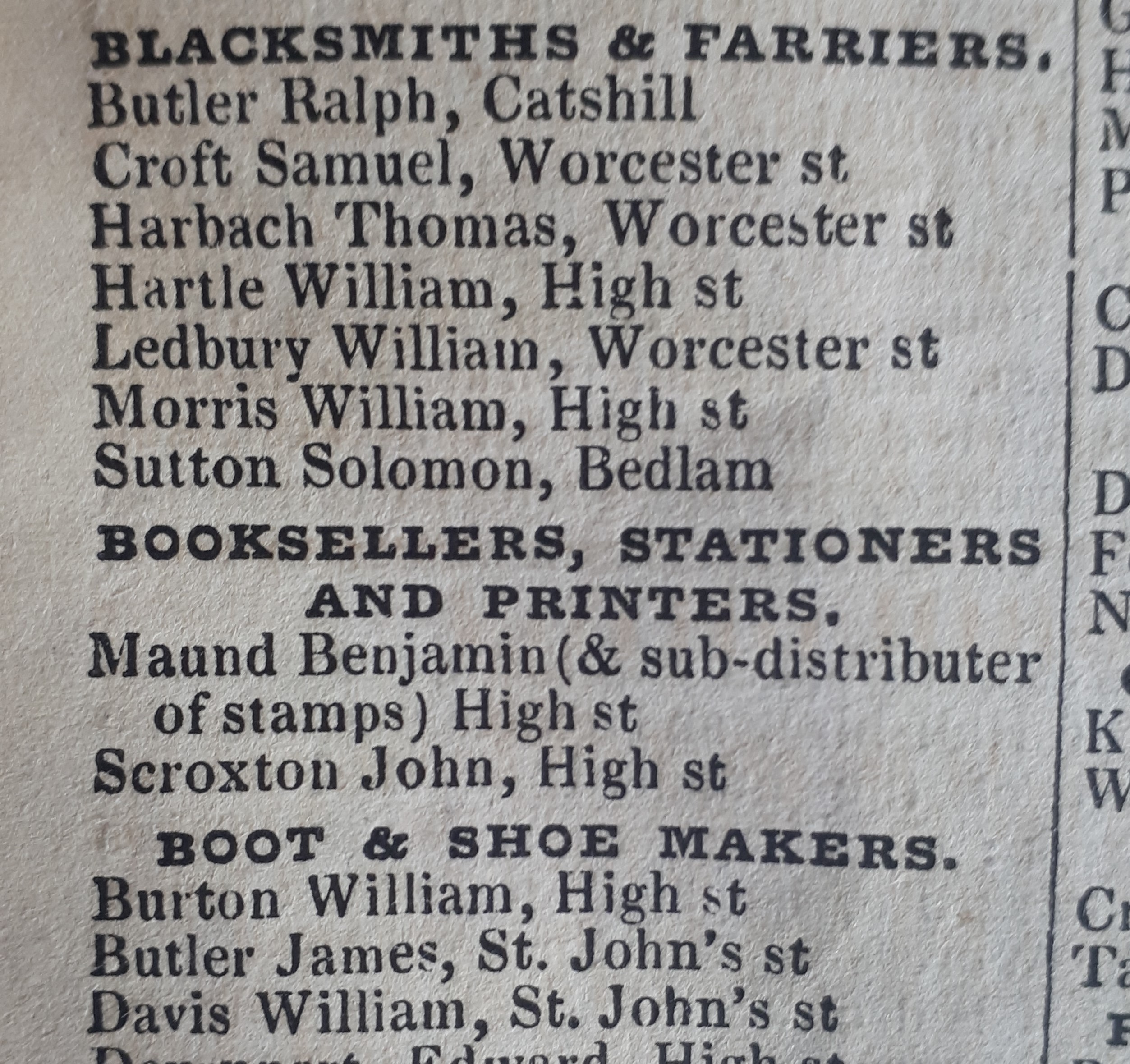 Mention of Maund's business in Slater's Directory, 1850