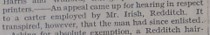 The Redditch Indicator March 25, 1916. George Irish’s appeal at the Tribunal. He had already enlisted so the appeal was dismissed.