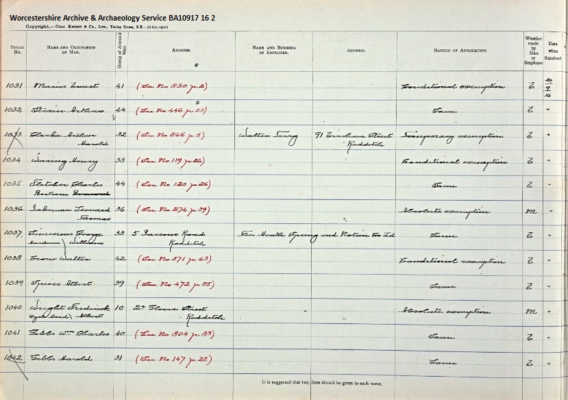 Redditch Militray Service Tribunal Register