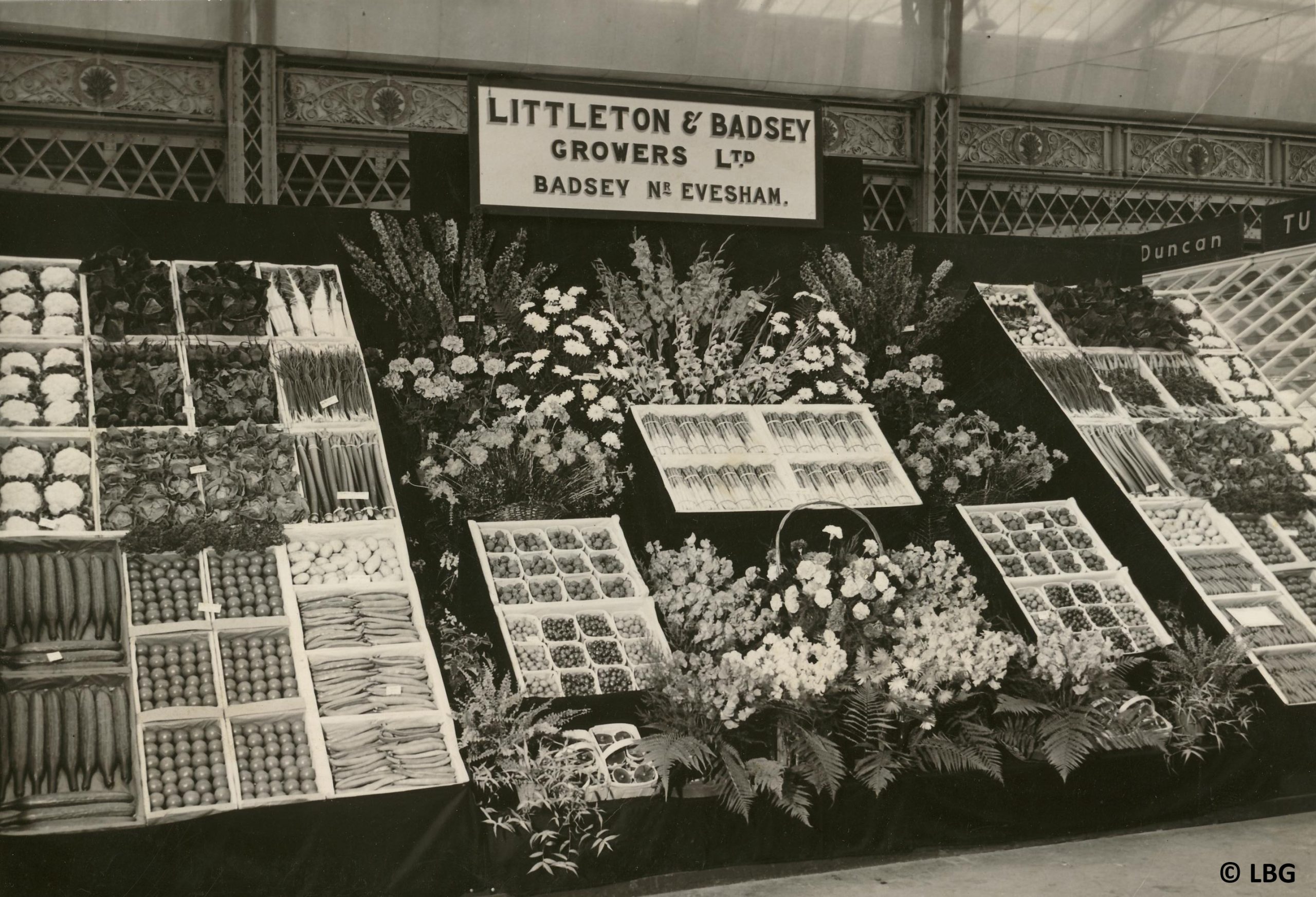 Display of market garden produce at show