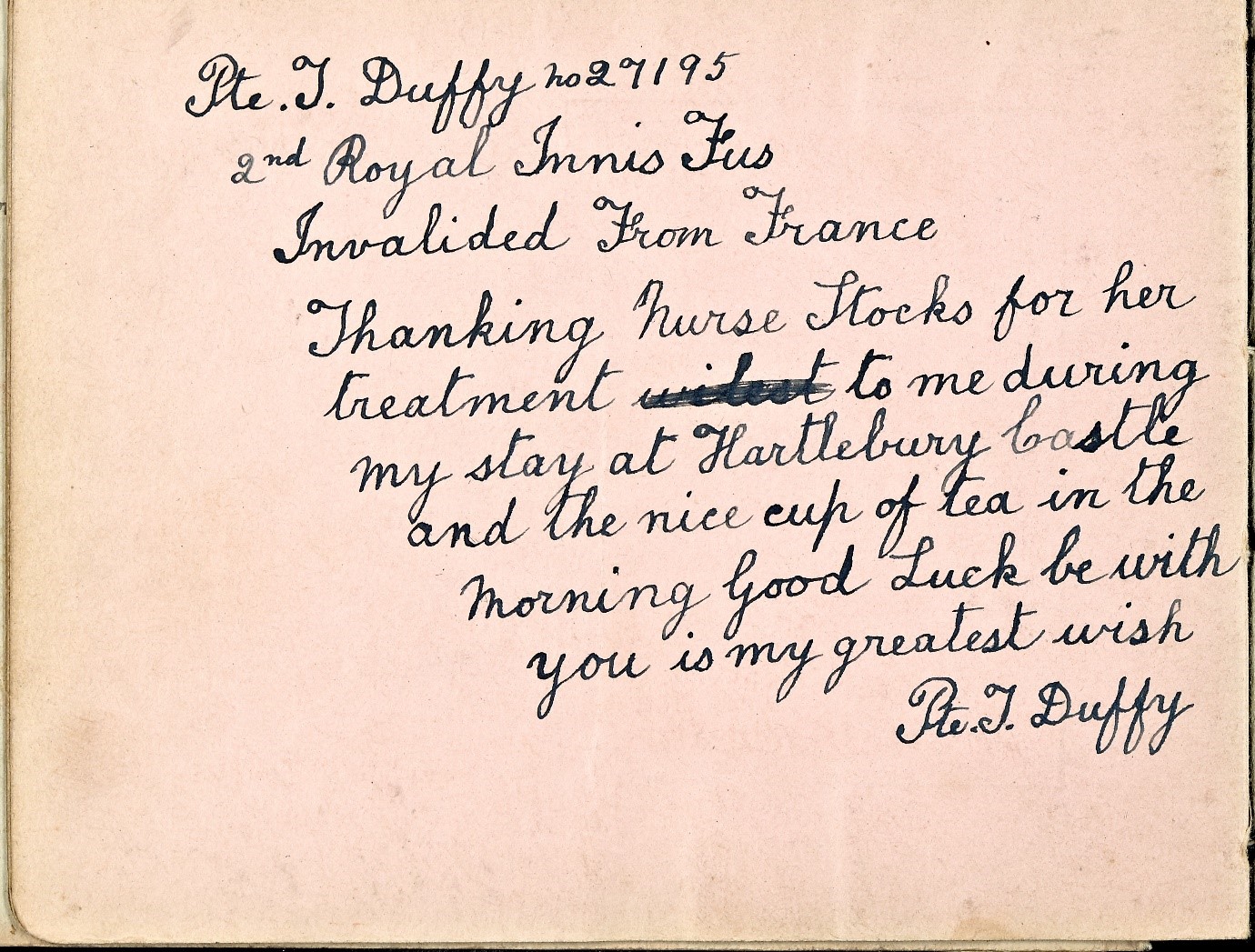 One of the many notes of appreciation to Nurse Stocks from patients