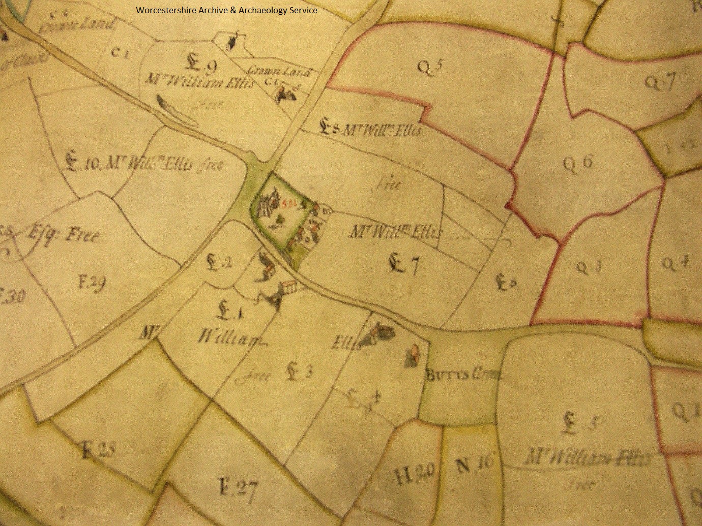 Doharty map of Claines, 1751, showing Claines Church