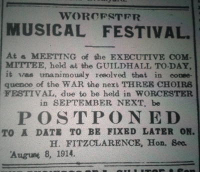 newspaper report of the cancelation of the 1914 festival