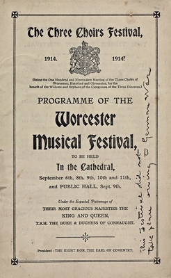 1914 Festival programme, with note to say that it has been cancelled handwritten on front.