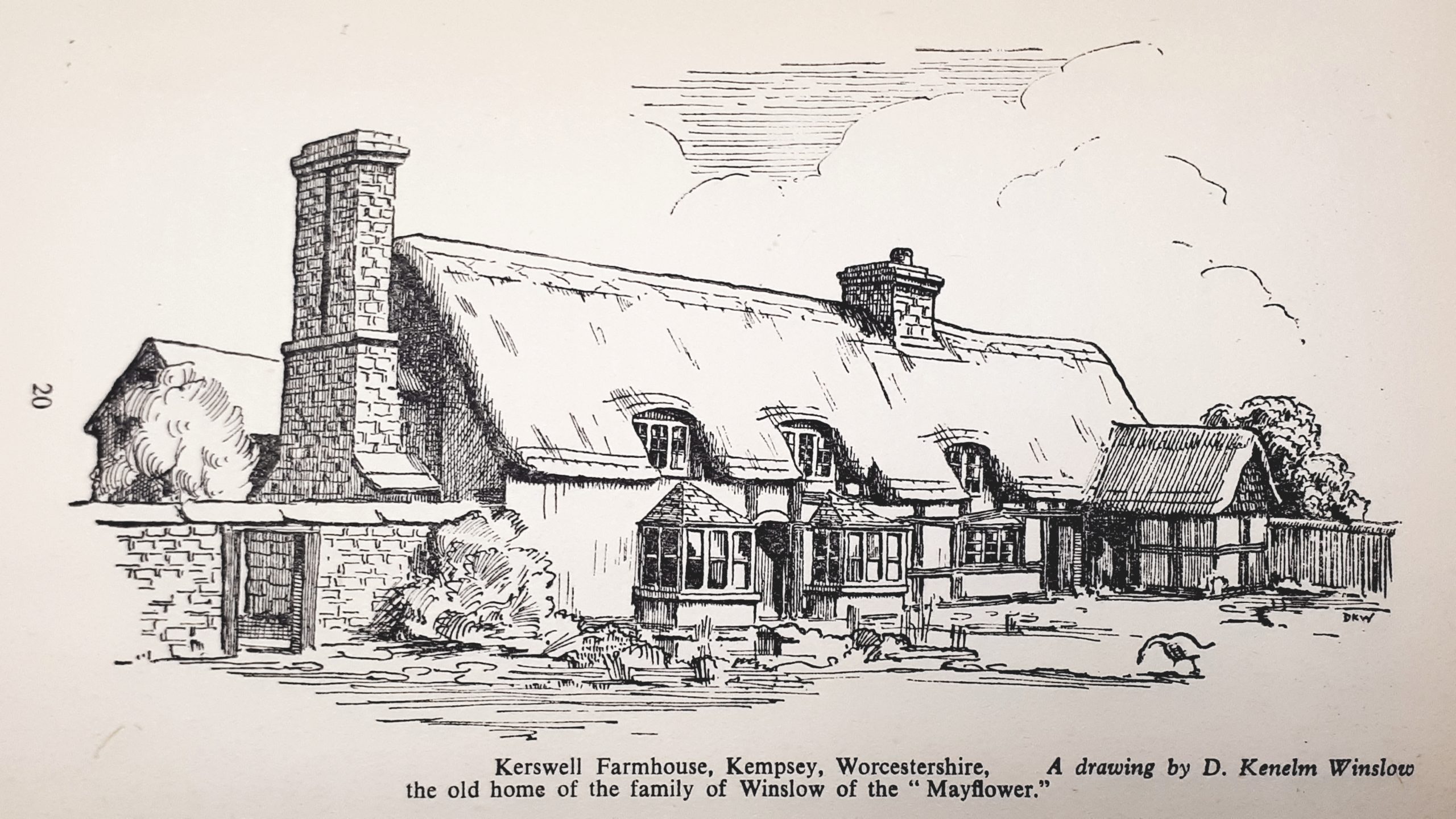 A drawing of Kerswell Farmhouse, Kempsey, Worcestershire © D. Kenelm Winslow, 1957