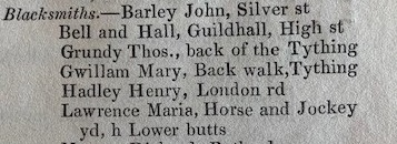 Trade Directory showing Maria Lawrence and Mary Gwillam as blacksmiths