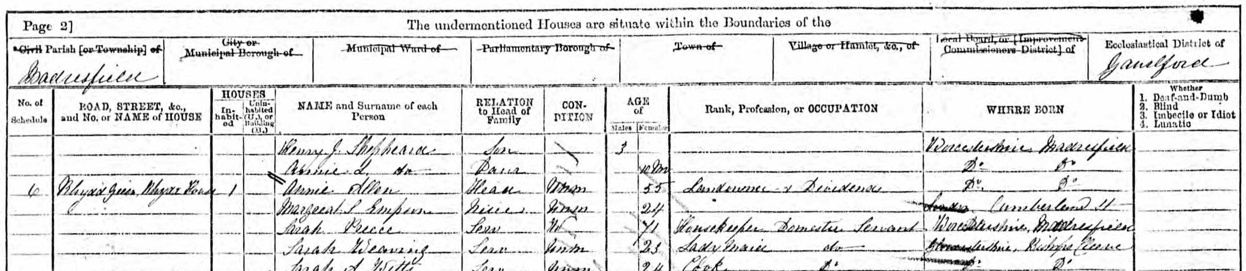 1871 Census showing Annie [Ann] Allen, sister of Isabella Ann Allen © Ancestry
