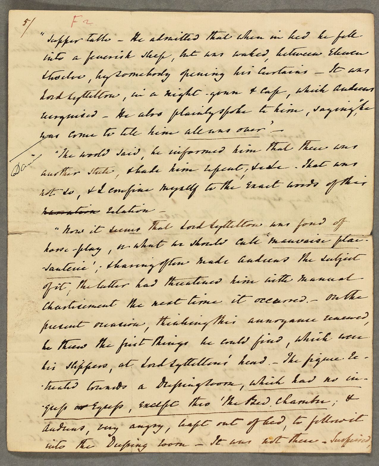 Page from Mr Andrews’ account of his encounter with Lord Lyttelton