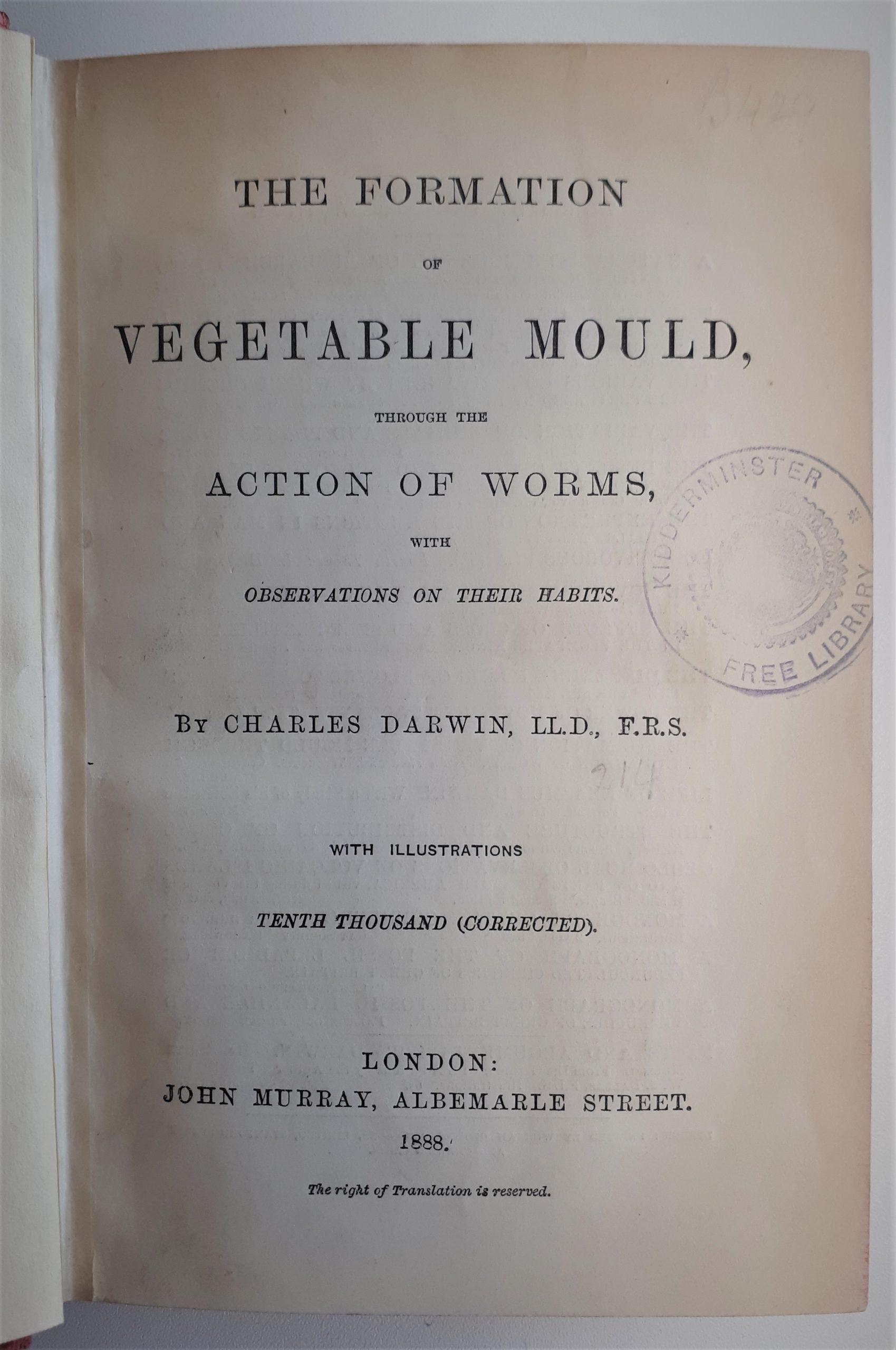 Frontispiece to The Formation of Vegetable Mould through the Action of Worms with Observations on Their Habits © Charles Darwin, 1881 available at Ref 595.146 © Charles Darwin, 1881
