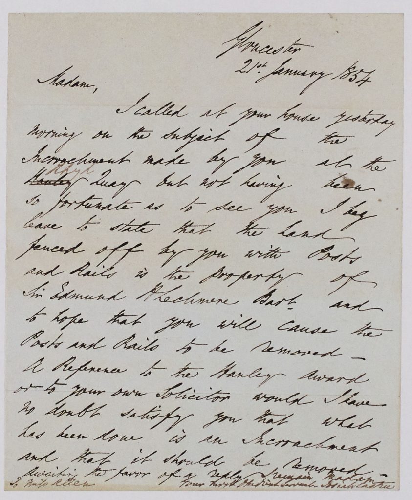 Letter to Miss Allen re Encroachments at the Rhyd Quay Ref 705.134 BA15311.18.3.10. ii © WAAS