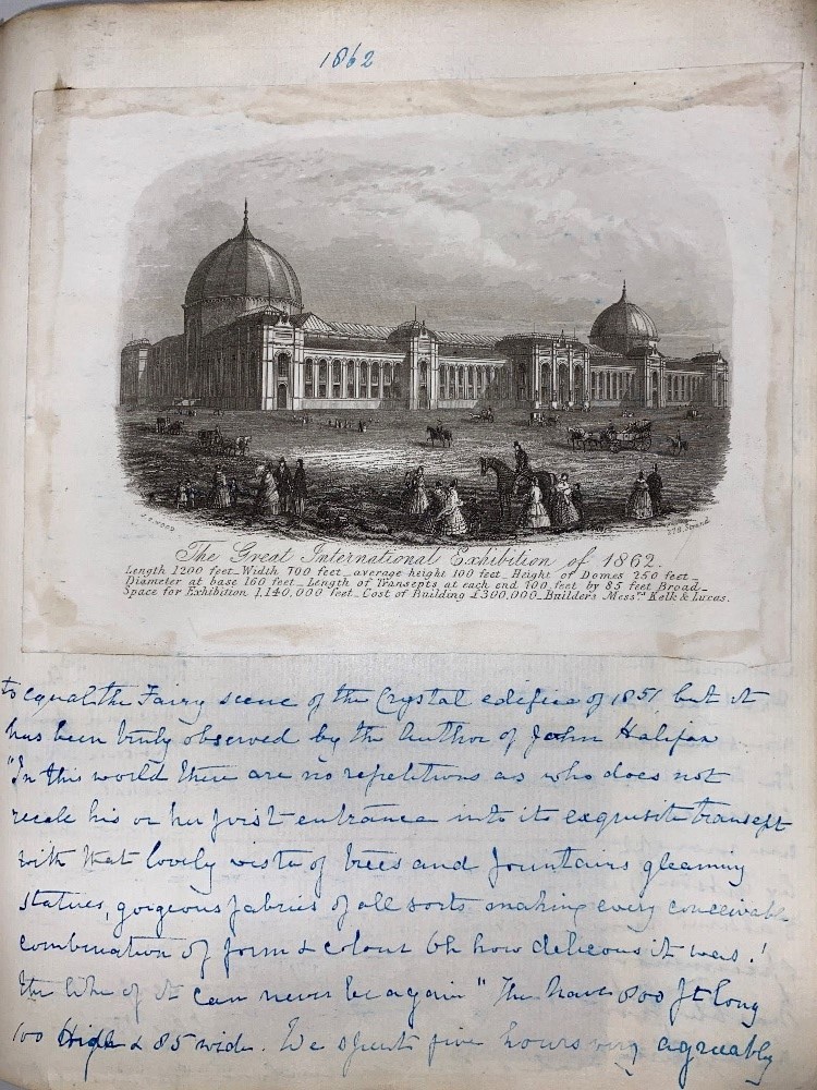 page of diary showing 1862 Great Exhibition