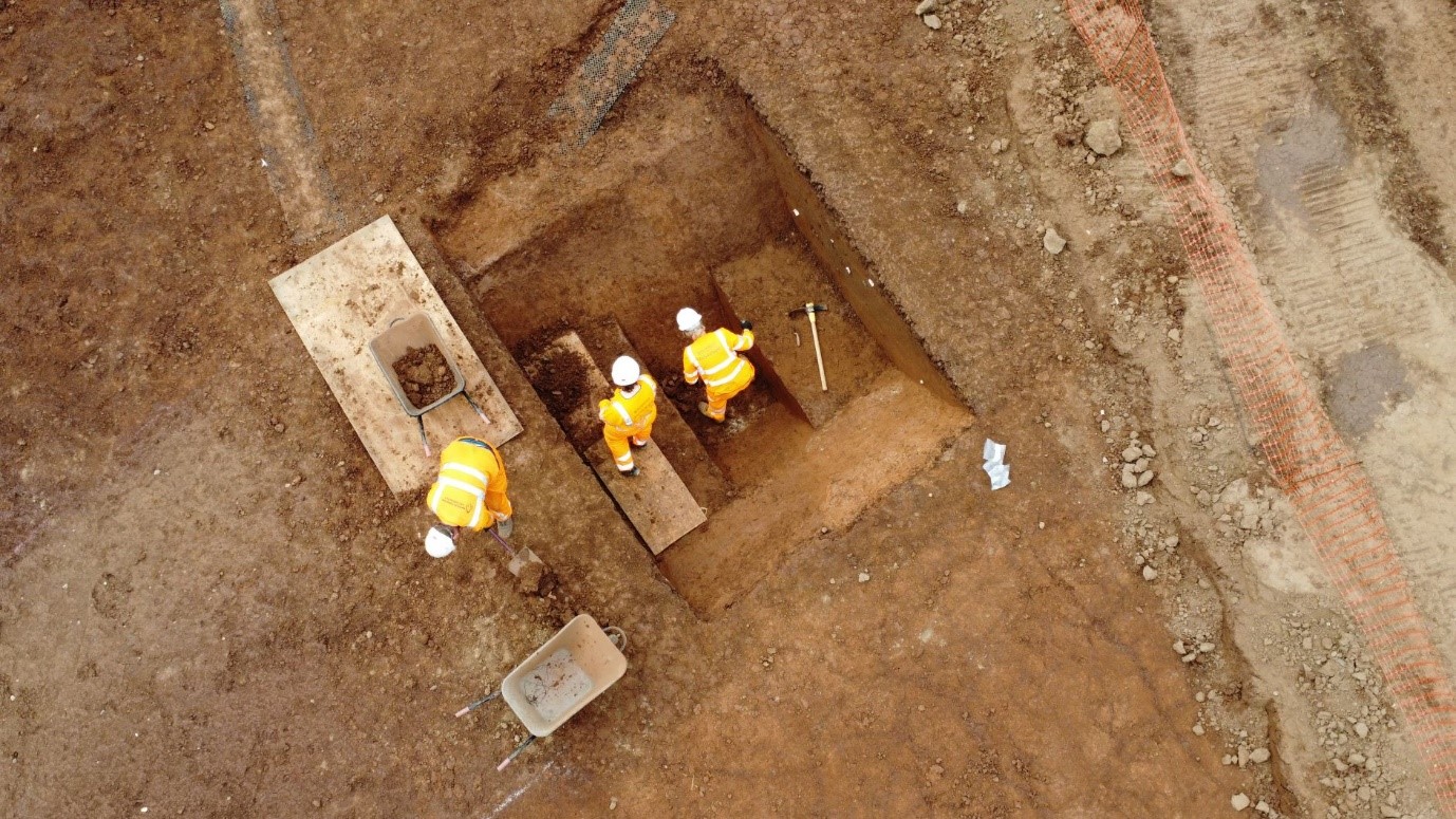 Overhead shot of ditch excavation