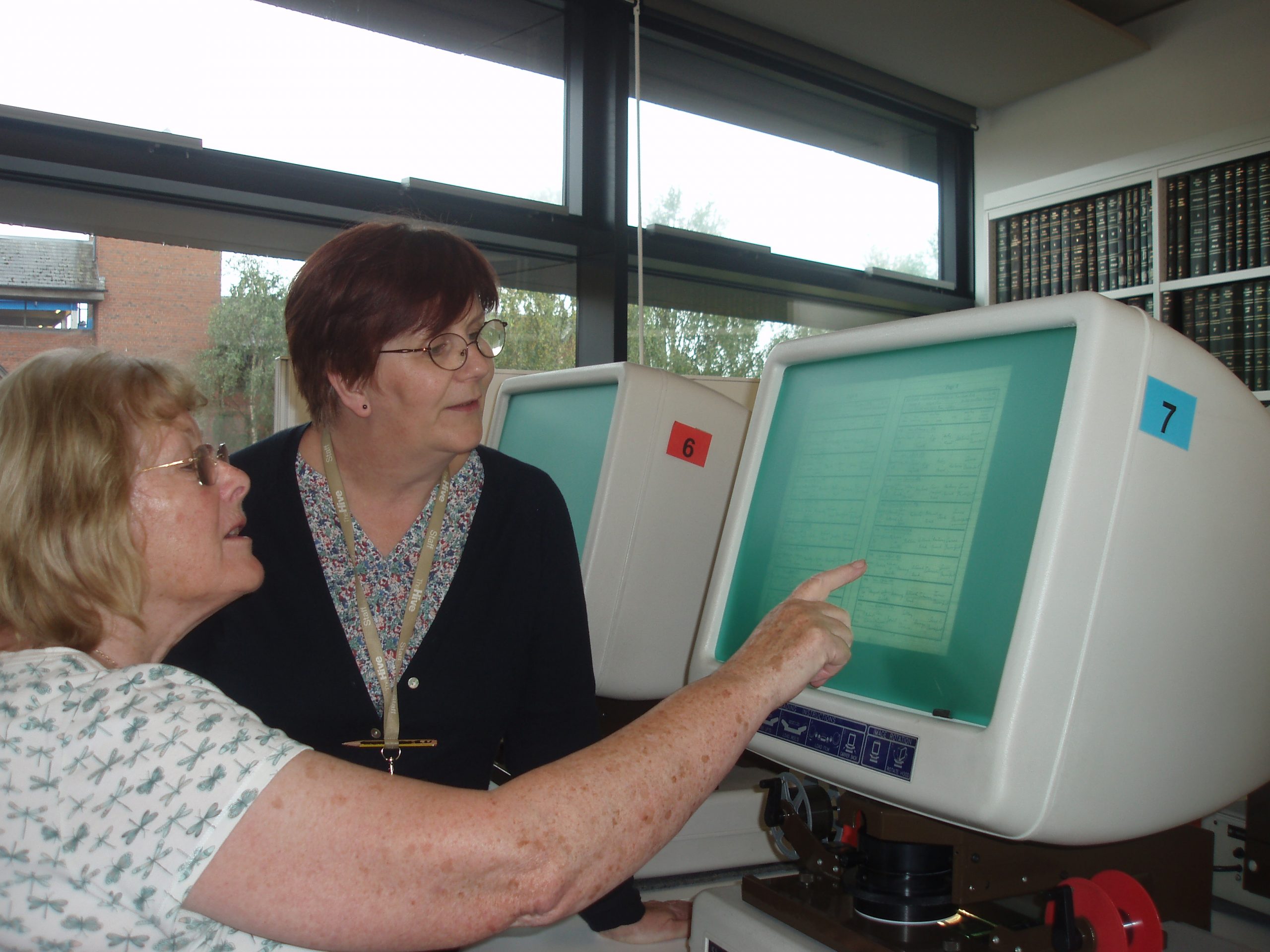 Newspaper being read on microfilm