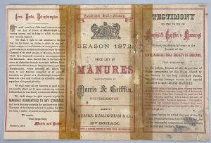 An advert for Manures manufactured by Morris & Griffin, sold by Burlingham & Co.