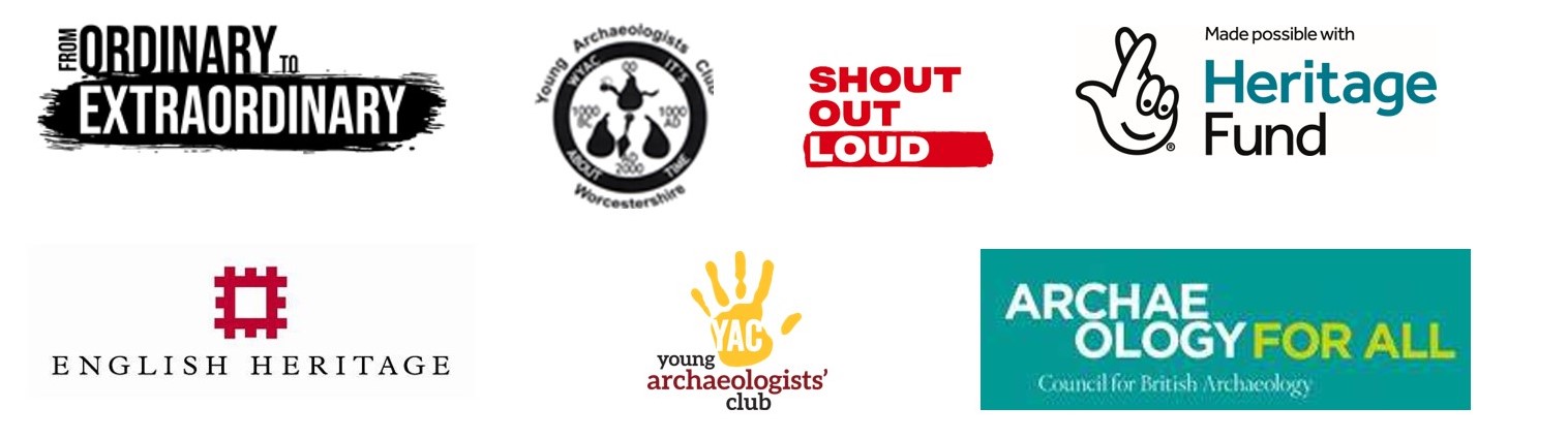 Logos for From ordinary to Extraordinary; Shout Out loud; National lottery heritage Fund; English Heritage and Council for British Archaeology
