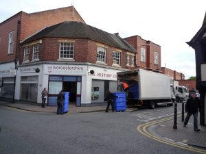 Loading trucks outside the History Centre