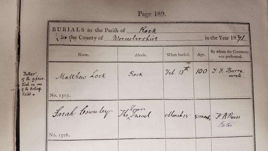 Burial entry from parish register