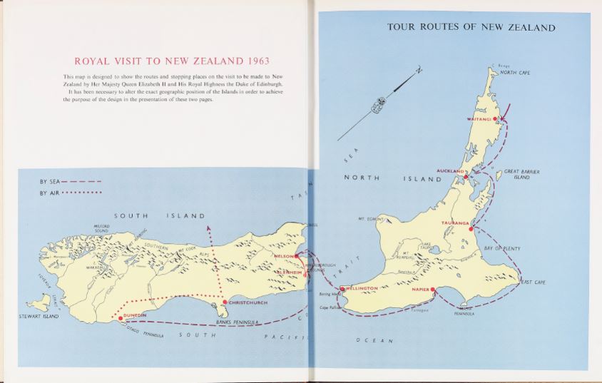 Map of the royal party’s trip to New Zealand 1963