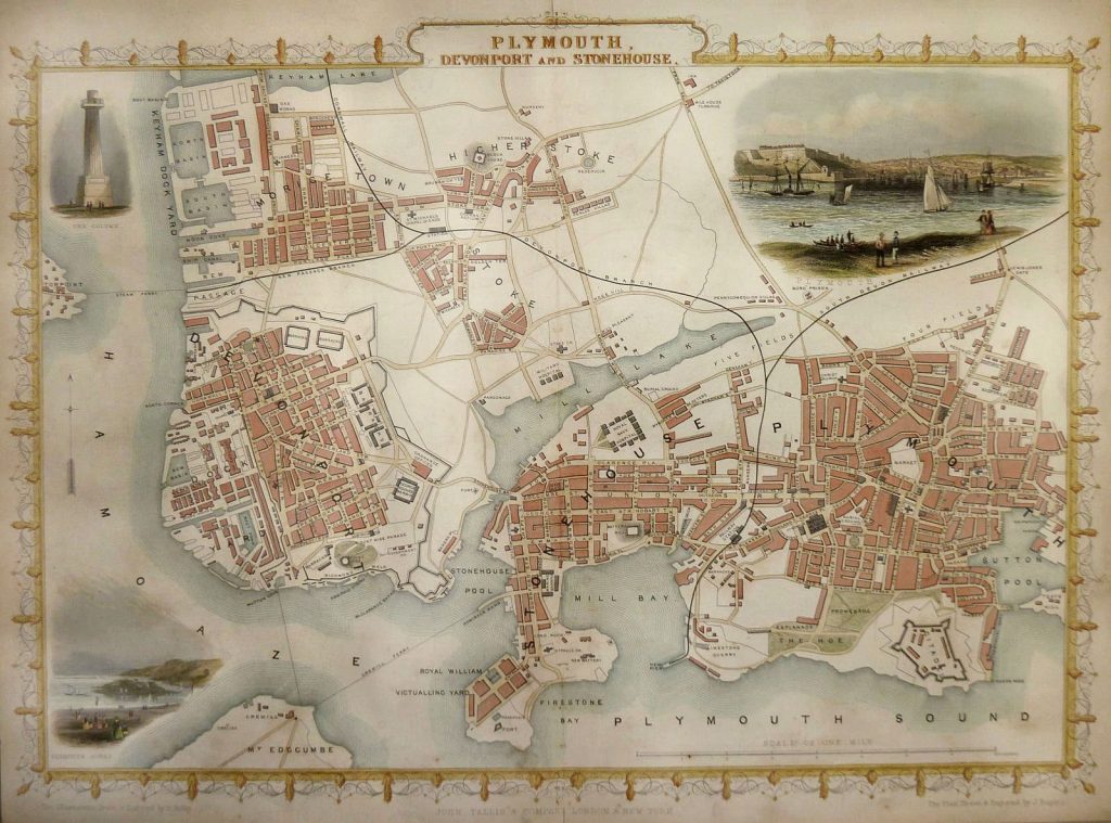 Map of c.1854 showing the Three Towns of Devonport, Stonehouse & Plymouth © Public Domain 