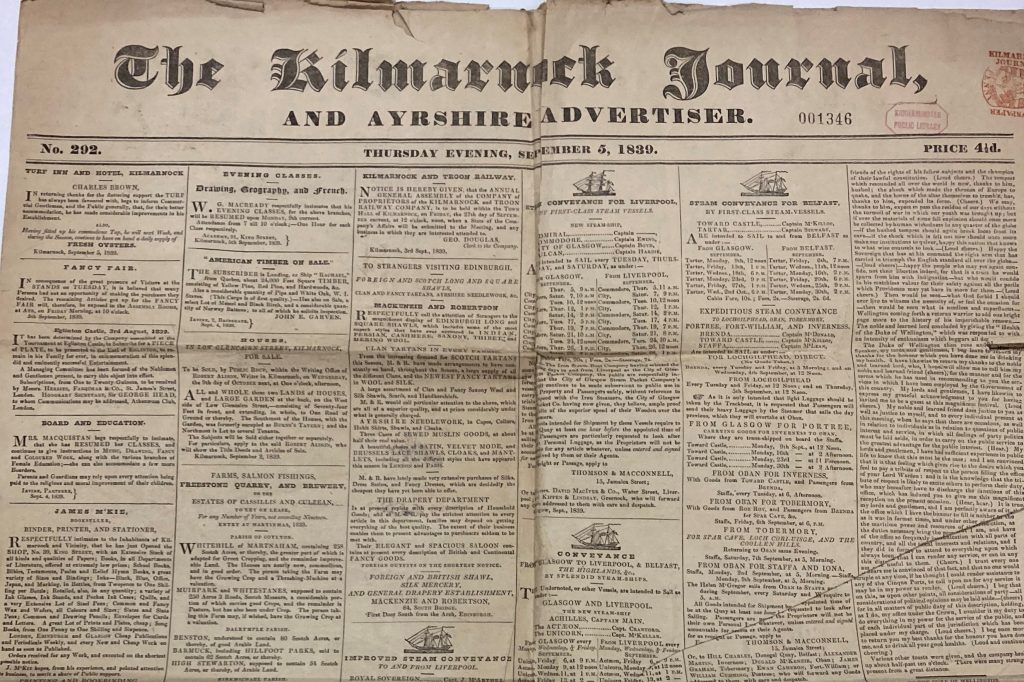 Kilmarnock journal 1839 Ref: b899:310/10470/520