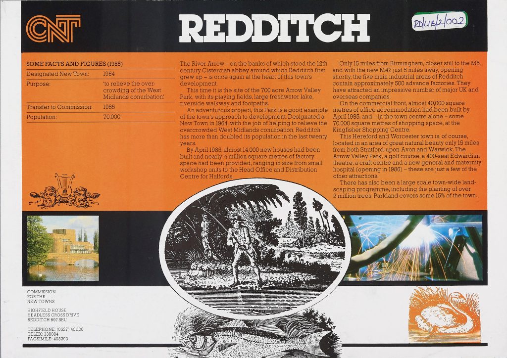 Commission for the New Towns. Redditch Some Facts and Figures Leaflet. c.1970. BA14226/27/4