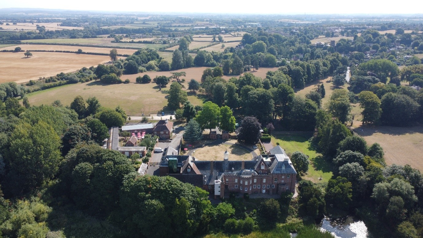 Aerial photo of Hartlebury Castle in summer