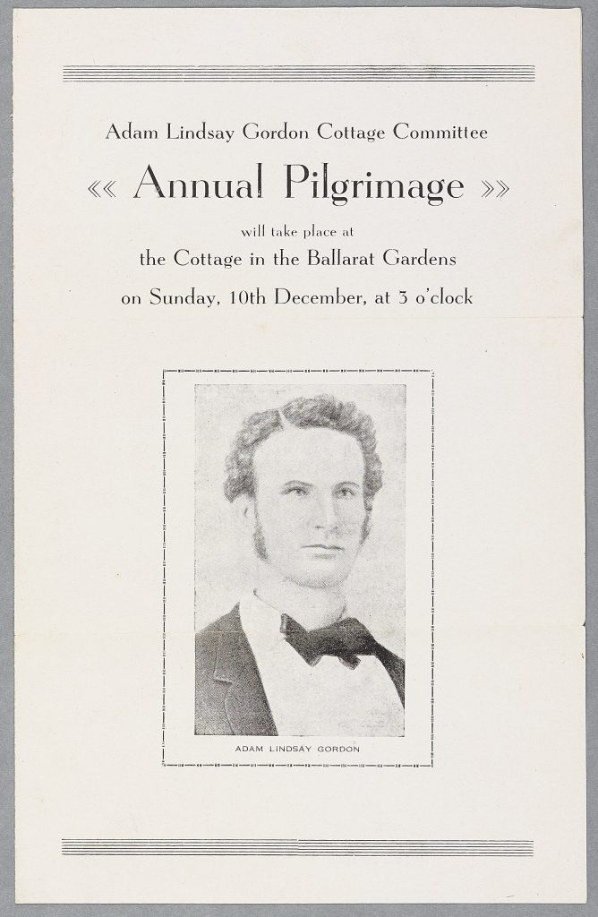 Pilgrimage Programme of the Adam Lindsay Gordon Cottage Committee attached to the letter of 12th January 1951