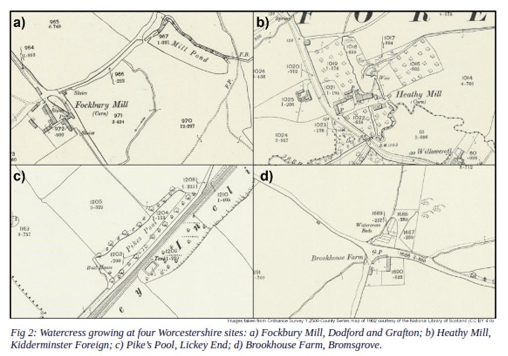 Images taken from 4 maps of locations in Worcestershire