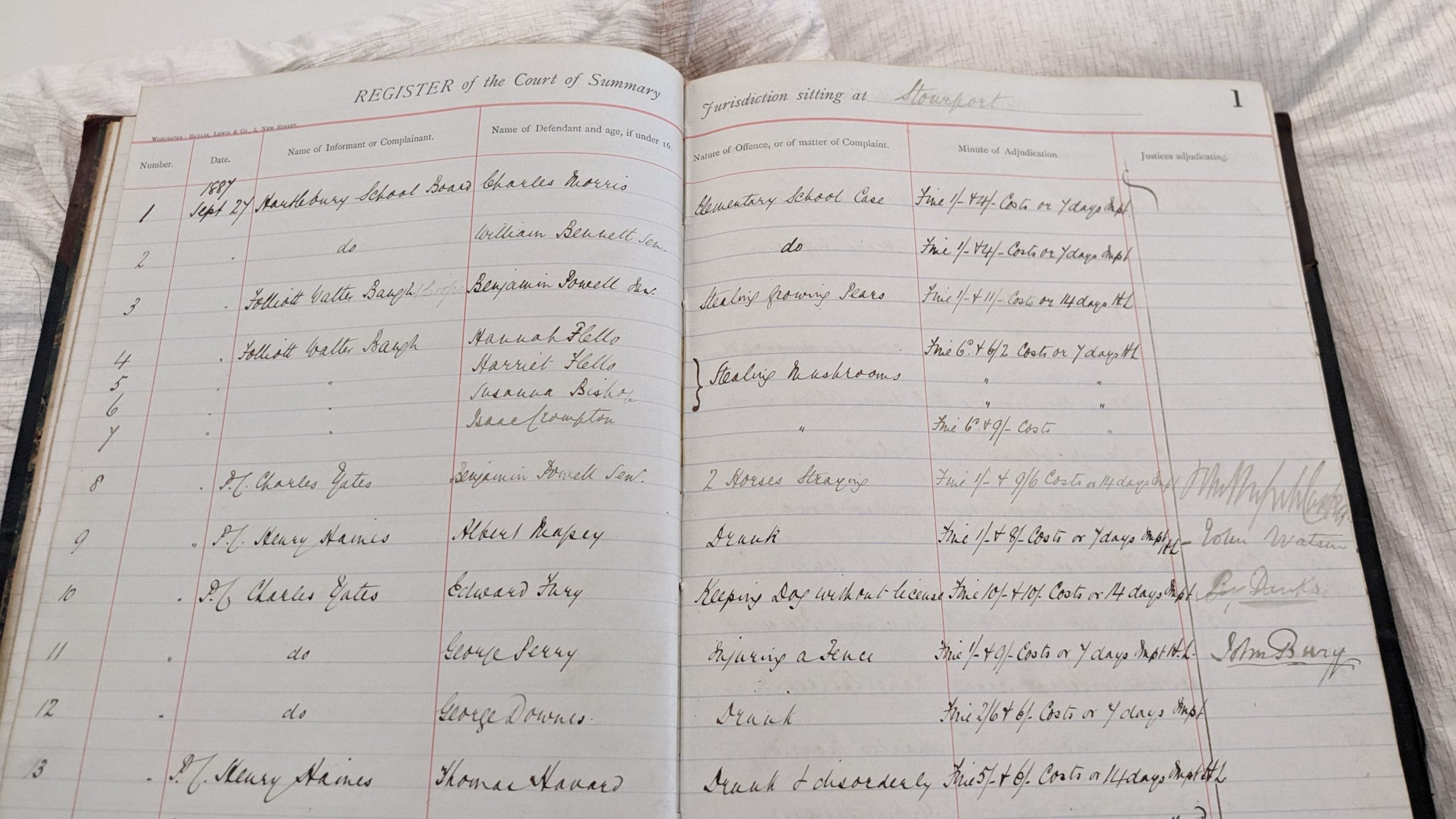 Handwritten entry in Petty Sessions register