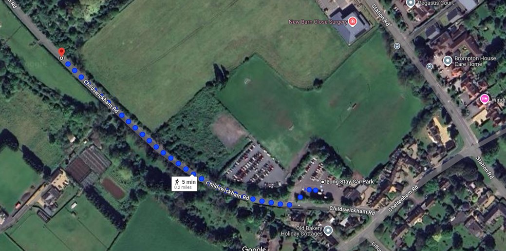 Walking Route from Car Park at Milestone Ground to the Site Entrance