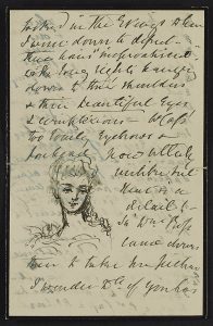 Letter written by Fanny Rice including a sketch of Cassandra Jane Knight