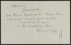 Handwritten note to Gwendolen written by Florence Nightingale