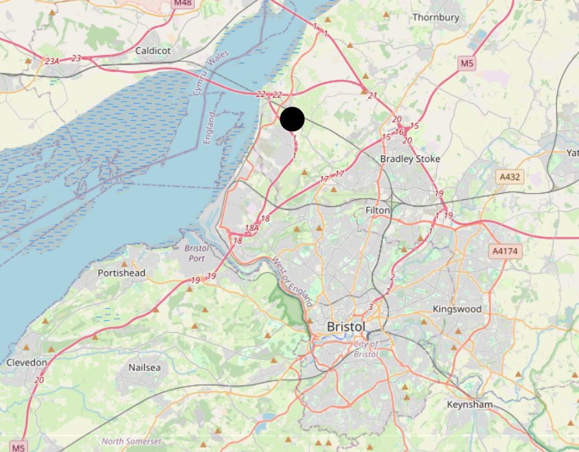 Map showing location of the site in relation to Bristol and the Severn Estuary 